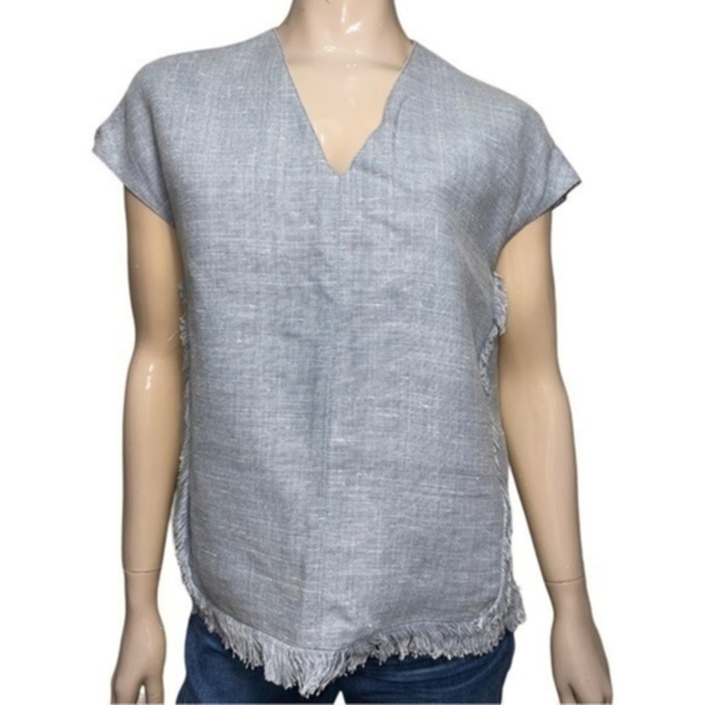Ann Mashburn Women’s Size S Light Blue Linen Frayed Seams Sleeveless Tank Top